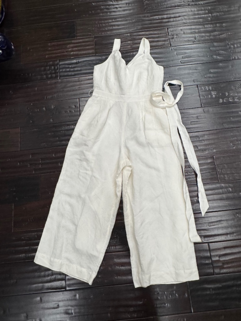 LOFT Women's White Linen Blend Wide Leg Jumpsuit Petite 0P